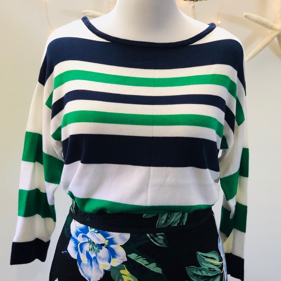 Preppy Multi Striped Sweater Green + Blue XL - Picture 2 of 4